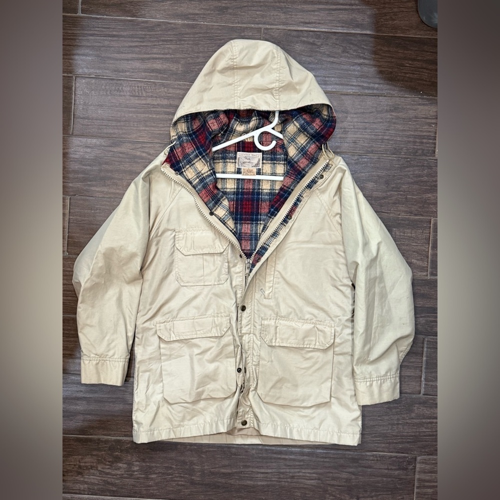 Beige Mountain Trails Plaid Lined Parka Jacket L - Picture 6 of 16